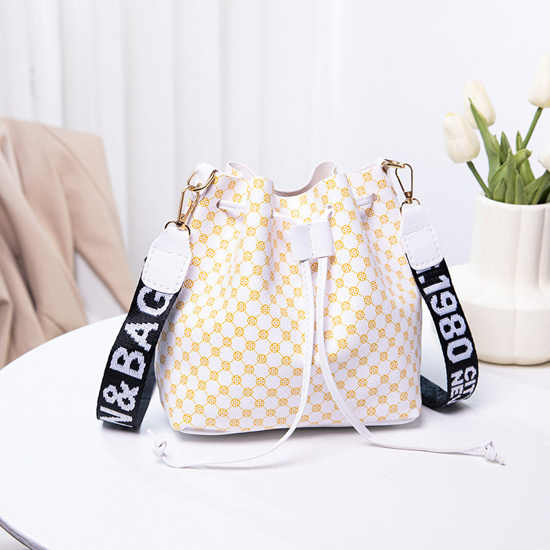 Printed Bucket Bag PU Multi Layer Soft Leather Women's Fashion Simple Shoulder Bag Fashion Women's Crossbody Bag